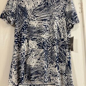 JM Collection Blue and White Dot Top